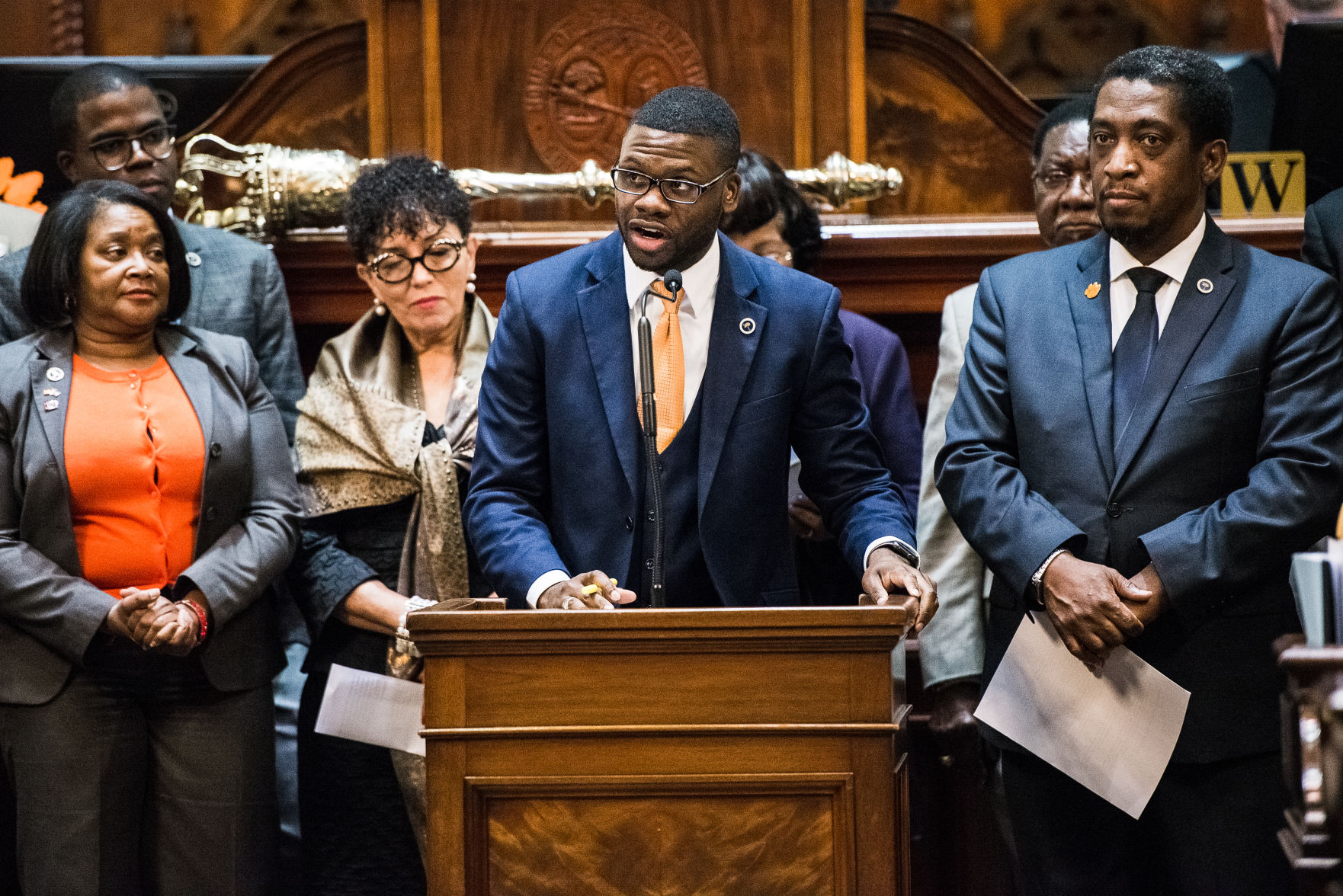 Kambrell Garvin speaks on the floor